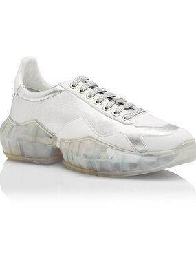 Jimmy Choo Womens Silver and White Metallic Sneakers 36.5